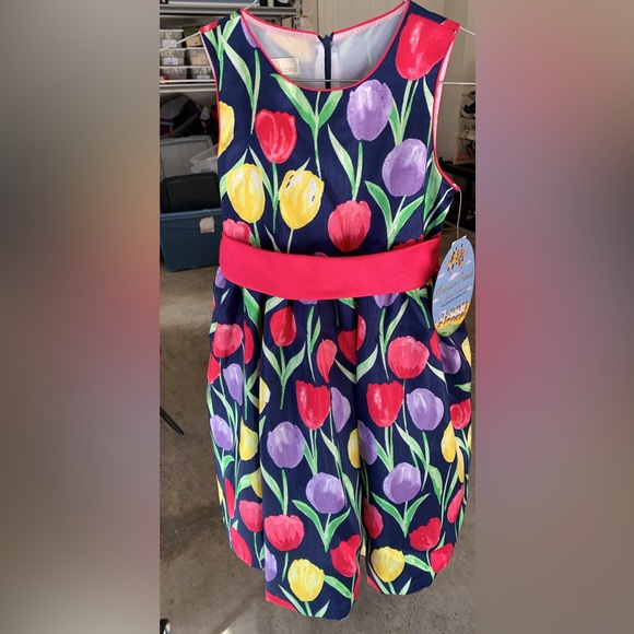 Floral Dress with watermelon red Belt - Picture 1 of 5